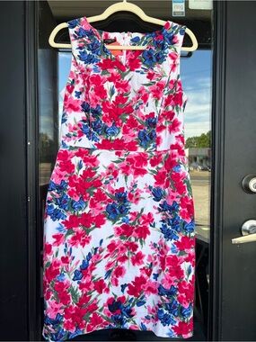 Talbots Pink & Blue Floral Midi Sheath Dress